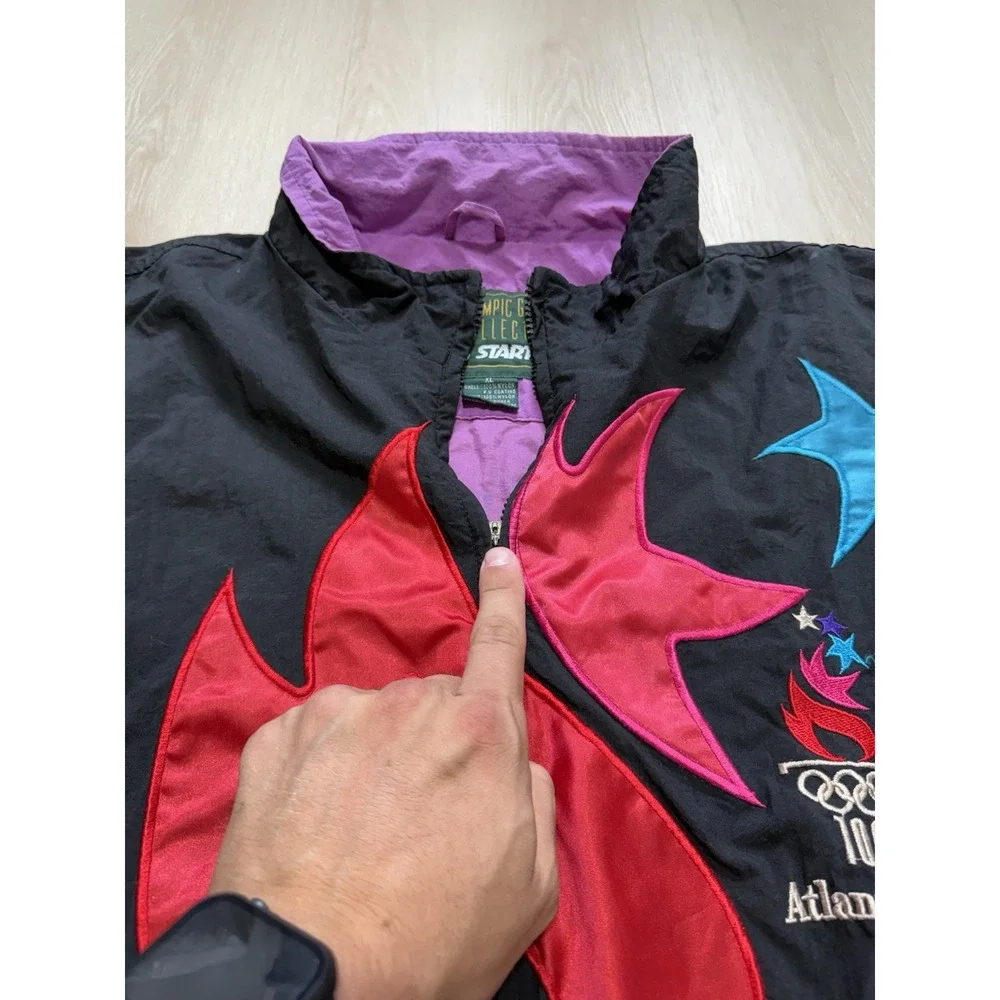 Vintage 1996 Atlanta Olympics Starter Windbreaker Jacket Black Purple Men's XL